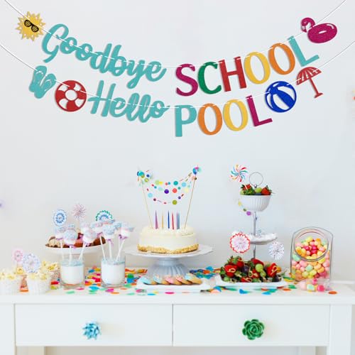 Goodbye School Hello Pool Banner - Peace Out School Hello Summer Decor, Last Day of School Banner, End of School Party Decor, Summer Pool Beach Party Decorations by Hemicha - Used condition - Image 6