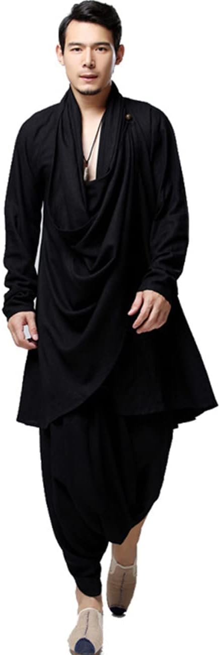 Ystylee Mens Zen Meditation Outfit Tai Chi Kung Fu Clothing Cotton Linen Long Shirt Hippie Gspsy Harem Pants