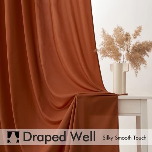 Image of MIULEE Terracotta Fall Semi Sheer Privacy Curtains 2 Panels 52W x 96L | Semi sheer privacy, non-see-through, light filtering, fits kitchen, bathroom, bedroom