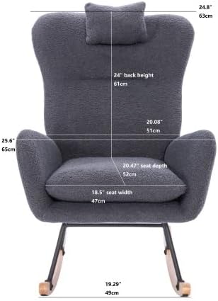 Teddy Upholstered Nursery Rocking Chair for Living Room Bedroom (Dark Grey Teddy)