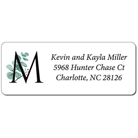 Personalized Return Address Labels - Custom Mailing Labels for Envelopes, Self Adhesive Flat Sheet Round Personalized Name Stickers Eucalyptus Monogram Design (240 Rectangle) Cover