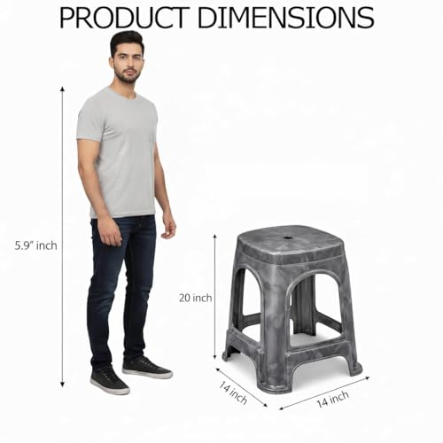 Image of PulGos Pack of 1 Grey Plastic Sitting Stool for Home, Office & Outdoor Use | Compact, Lightweight & Durable Stool for Adults & Kids | Use as Footrest, Side Table, Extra Seating for Living Room