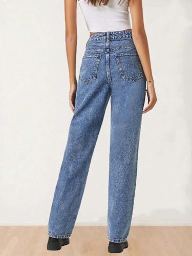 Image of KOTTY Women's High Waist Denim Jeans | Straight, Relaxed & Wide Leg Fit | Light Blue, Dark Blue & Black | Casual Regular Length Fashion Wear
