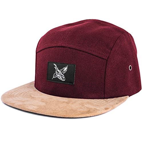 Blackskies Port Said 5 Panel Cap Pantalla de Soldadura de la Tapa Hecha de Cuero de imitación Unisex Béisbol Cap Vino Rojo Cover