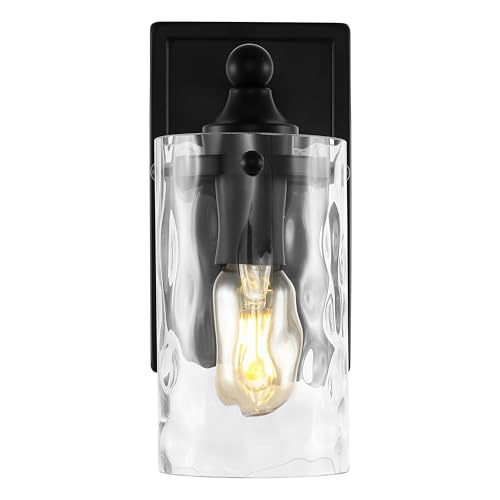 Image of SAFAVIEH Lighting Collection Jobie Black /Glass Shade Wall Sconce Set of 2 Light Fixture, Ideal for Bathroom, Entryway, Vanity, Foyer, Hallway, Living Room (LED Bulbs Included)