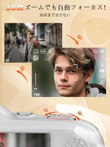 NBD 6400万画素 4K コンデジ 16倍ズーム 120g超軽量 デジタルカメラ 2.8"IPS 16フィルター 大容量256GB対応 Vlog用カメラ​ 初心者向け(ホワイト)