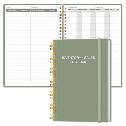 Inventory & Sales Log Book for Small Business – Inventory Ledger Book, Inventory Notebook, Order Tracker for Purchases, Sales & Reorders, 5.8" x 8.5", Green