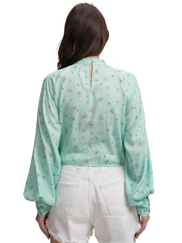 Image of Tokyo Talkies Women's Floral Print Blouson Top | High Neck | Cuffed Sleeves | Feminine & Elegant | Perfect for Work, Brunch & Casual Chic | Tops for Woman | Women Tops | Stylish Top