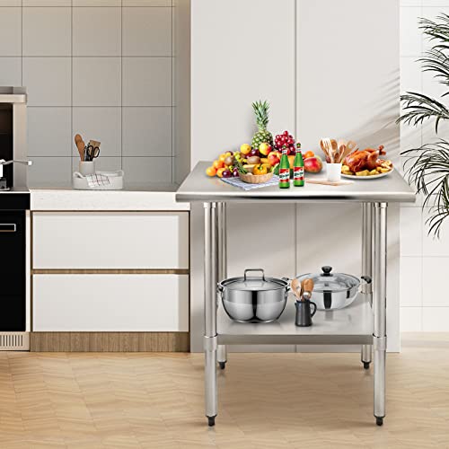 Hoccot Stainless Steel Table For Prep & Work 24" X 30" Inches With Adjustable Shelf, Commercial Workstations, Utility Table In Kitchen Garage Laundry Room Outdoor Bbq #TOP6