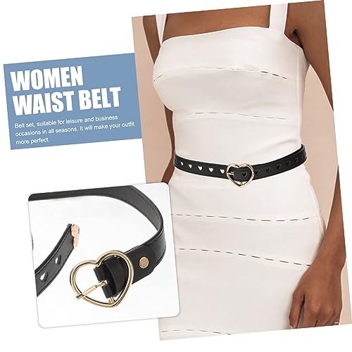 Adjustable Waist Belt with Stylish Hollow Out Heart Buckle PU Dress Belt for Jeans Skirts Casual Pants Elegant Black Waistband for Ladies3