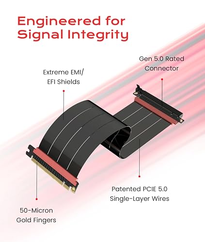 Image of LINKUP PCIE 5.0 Riser Cable | for Vertical GPU Mount | Straight | Graphics Card GPU Ready | Usable with PCIe 4.0 & RX9070 / RTX5090 | 30cm (Total Length: 34cm)