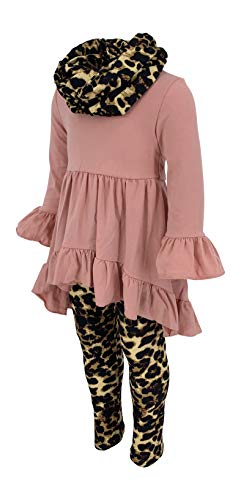Image of Unique Baby Girls Kids Toddler 3pc Outfit Set Long Sleeve Cotton Blend Tunic Top Leggings and Scarf