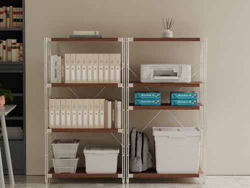 Image of 4-Tier Industrial Bookshelf, Wood and Metal Shelf Unit, Storage Bookcase