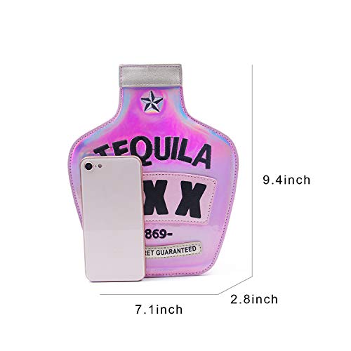 KUANG! Women Sparkling Bottle Shaped Shoulder Bags Elegant Laser Shinny Wine Shape Crossbody Purse Chain Handbags3