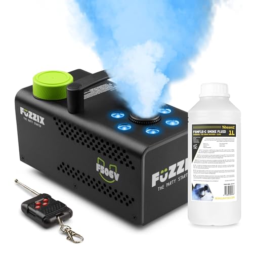 Fuzzix F506V – Máquina de humo vertical profesional con 6 LEDs RGB, función estrobo, mando a distancia inalámbrico, 1L de líquido incluido, ideal para fiestas, eventos y espectáculos