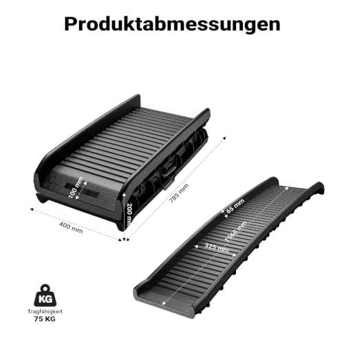 Wiltec Hunderampe faltbar, 156 x 40 cm, geklappt 79 x 40 cm, aus Kunststoff, rutschsicher, Traglast bis zu 90 kg, Haustierrampe