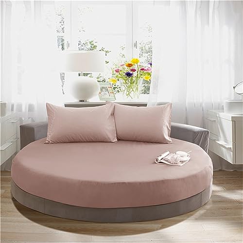 FANSU Fitted Sheet Cotton for Single Double Super King, Soft Solid Color Round Bed Fitted Sheet Washable Easy Care for Themed Hotel (200x200+25cm,Brown)