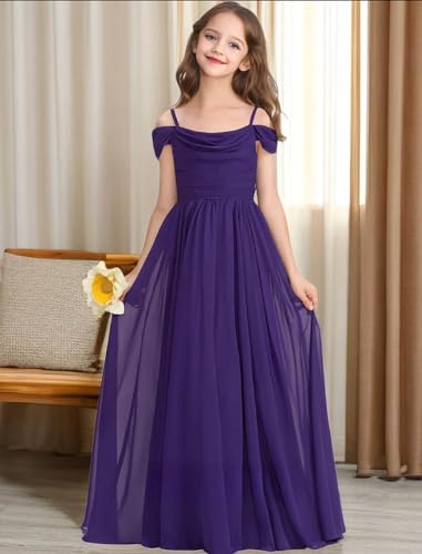 Fu Jiang Off The Shoulder Junior Bridesmaid Dresses for Wedding Chiffon Floor Length Flower Girls Dress Pageant Party Gowns3