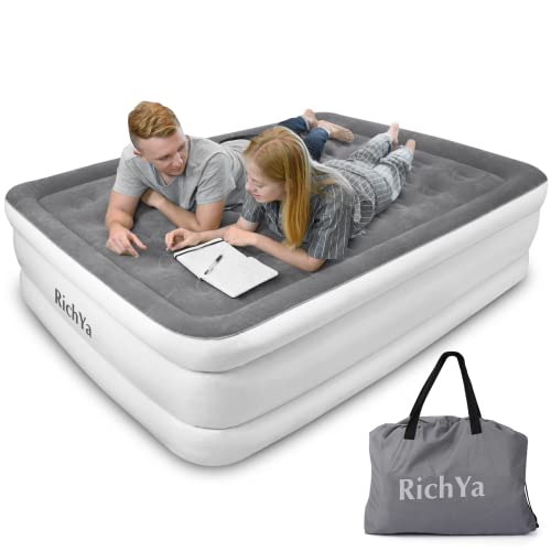 RichYa Aufblasbare Matratze für 2 Personen, aufblasbares Bett, Vaco, elektrische Pumpe, aufblasbares Bett, 2-Sitzer, Beflockungsschicht für Camping, 204 x 153 x 56 cm Cover