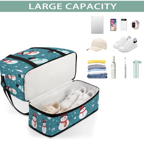Foldable Carry On Bag for Travel, Expandable Duffle Bag with Shoe Compartment, Cute Snowman Pattern Lightweight Sports Gym Tote with Trolley Sleeve4