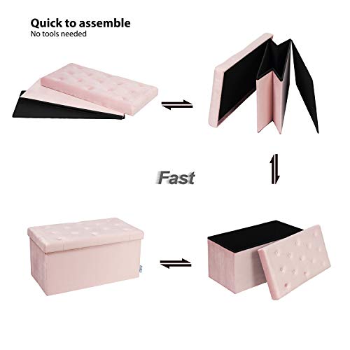 B Fsobeiialeo Folding Storage Ottoman, Long Shoes Bench, Velvet Footrest Stool Seat 31.5"X15.7"X15.7" (Pink, Large) #TOP6