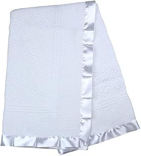 BabyPrem Baby Blanket Shawl Satin Edge Christening Baptism Knitted Cream 110 x 100cm