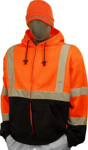 80% Off Discount Majestic Glove 75-5326 High Visibility Sweatshirt with Zipper Front Hood, 3X-Large, Orange/Black
