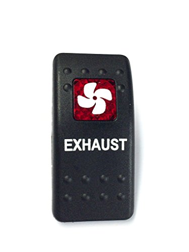 Southern Marine Euro Rocker Switch Cover with Text. Black with Red Lens. Contura II. Fits Carling, Cole Hersee, Blue seas (Exhaust)