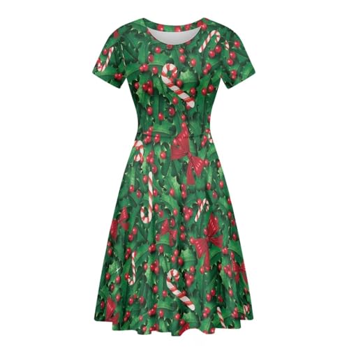 Image of POLERO Women Puffy Swing Elegant Party Midi Dresses Short Sleeve Round Neck A-Line Dress
