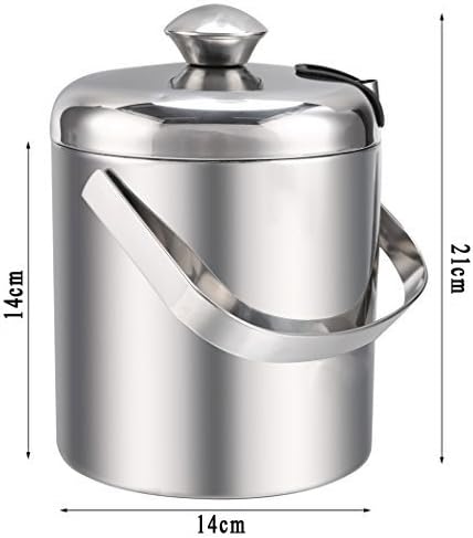 1.5 L, 2 tier stainless steel ice bucket, ice bucket with tongs, lid and colander, double wall insulation for extra long cooling time, also suitable for cooling bottles, diameter: 12 cm, a must for every bar