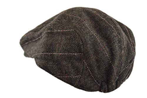 Image of Wonderful Fashion Men's Classic Herringbone Tweed Wool Blend Newsboy Ivy Hat (Large /X-Large, Charcoal)
