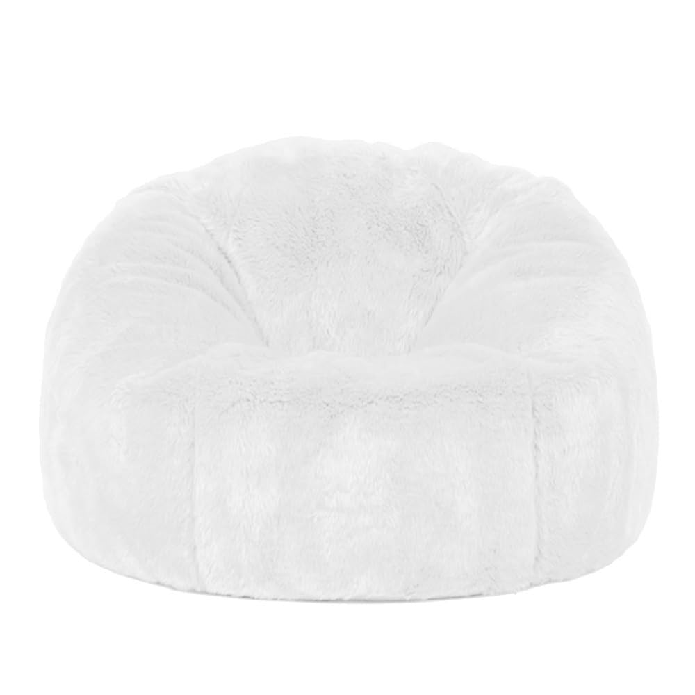Bean Bag Chairs for Adults Kids(no Filler),2.3-5ft Fluffy Fur Pouf Sofa Cover Bean Bag Chair Couch Beanbag Ottoman Relax Lounge Futon Puff (Color : White, Size : 4ft-D120cm-cover)