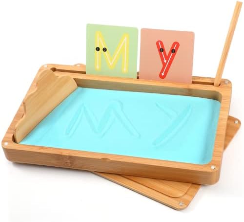 Montessori sandtablet Frühes Training Buchstaben und Zeichens pielzeug Holz Montessori Sandtisch Lerns pielzeug für Frühe motorische Entwicklung bei Kindern (blau)