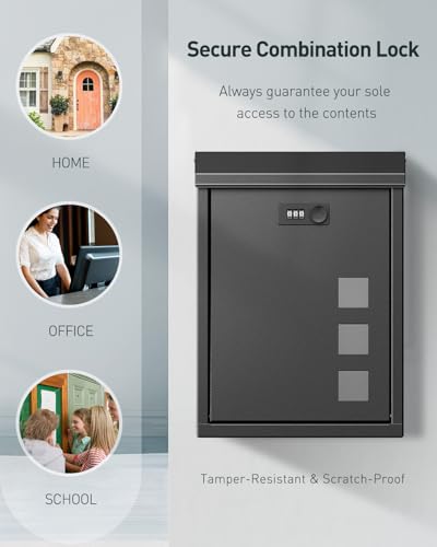 Uniclife Große Briefkasten, Wandbriefkästen für den Außenbereich, Briefkästen mit Zahlenschloss, Sicherheits-Schlüsselkasten für Haus, Schule, Büro und Außenbereich, schwarz