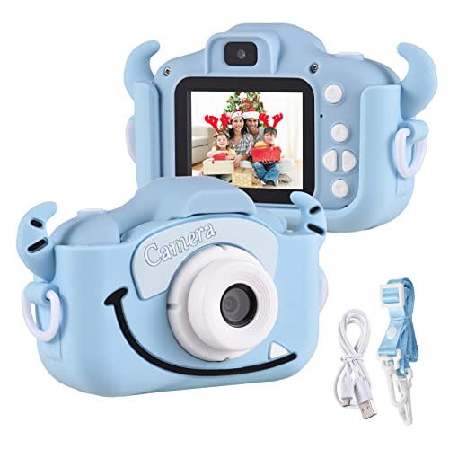 Andoer Digital Camera for Kids, 1080P 2.0 Inch Kids Photo Camera, Kids Camera with Strap, Ideal Gifts for Boys Girls 3-10 Years, Blue Cow