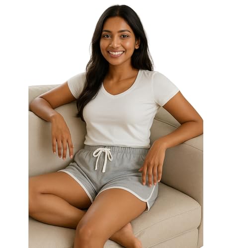 Image of Hangout Hub Women's Cotton Shorts | Boxer Half Pant with Sporty Stripe | Elastic Waist | Hypoallergenic Breathable Fabric | Sweat Absorbent Material | Gym Exercise Yoga Lounge Run Wear (Multi Color)