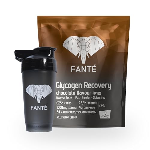 FANTÉ Glycogen Recovery Drink Cacao | Recuperador Muscular con Ratio 3:1, Carbohidratos, Proteína Aislada y Glutamina | Recovery Drink Post Entreno (Glycogen Cacao 1 kg + Shaker)