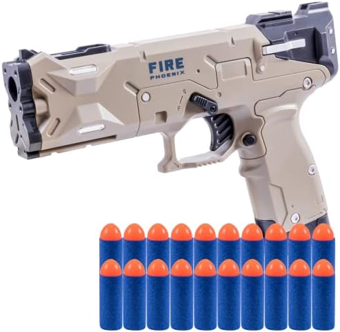 FESVASDEE Fire Phenix Toy Soft Foam Dart Blaster Pistol Toys Gun Set for Nerf Guns for 5 6 7 8 Year Old Boys Gift Sand Color SA-1
