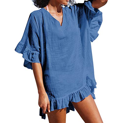 Copricostumi e Parei Donna Bagno Suit Cover up Taglie Forti Balze Cort Manica V Neck Bikini Camicetta Grembiule Sciolta Midi Vestito Piatto Bagno Suit Cover Allacciare Swimwear Estate Beachwear