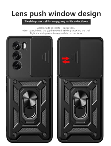 Image of SPAZY CASE Plastic Oppo Reno 12 Pro 5G Back Cover | Thermoplastic Polyurethane Heavy Duty Hybrid Case with 360 Degree Rotating Finger Ring Holder + Slider Shutter Camera Protection Case- Blue