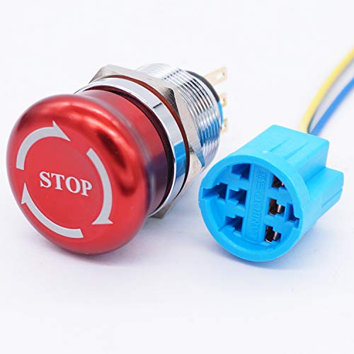 Twtade / 22Mm Emergency Stop Push Button Switch 12-220V 3A Stainless Steel Metal Mounted Thread 3 Pins Latching 1No 1Nc Pushbutton Switches Add Connection Plug #TOP2