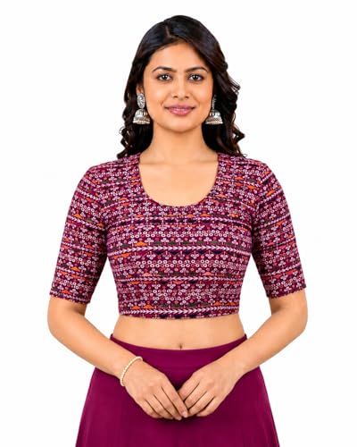 Image of Colorful Street Cotton Stretchable Round Neck Printed Blouse