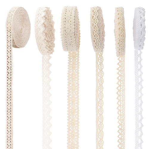 Omnikryp 6 Rouleaux Ruban Dentelle, 30 m Beige Coton Rétro Dentelle, Nouveau décoratif Ruban, pour La Décoration de Fête, Mariage et D’ambiance Festive,...