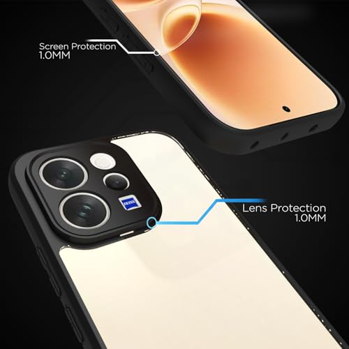 Image of RIGGEAR Shockproof Sleek Hybrid Armor Back Cover Case for Vivo V70 / V70 Elite 5G (Clear PC + Black TPU Bumper)