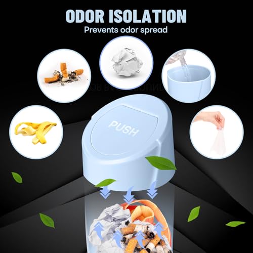 Image of Car Trash Can Bin with Lid - Car Garbage Can Cup Holder - Light Blue Mini Leakproof Vehicle Trash Garbage Can Bin with 20pcs Trash Bags-Car Organizers and Storage for Front Back Seat Accessories