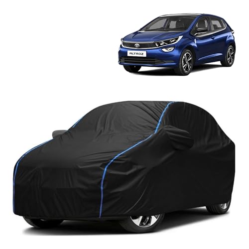Image of Kerwa Car Body Cover Waterproof Compatible with TATA Altroz | Scratch Proof, Anti-Dust, UV Protection with Windproof Buckle Strap and Mirror Pockets, Bottom Elastic Fitted-Black
