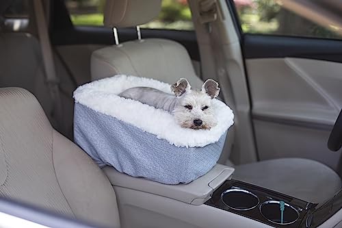 Image of Snoozer Small Console Dog Car Seat Travel Dog Bed Carrier for Dogs up to 7 lbs, Provides Safe & Calm Pet Travel with Dog Car Seat Belt Harness Strap, Removable Machine Washable Stone Diamond Cover