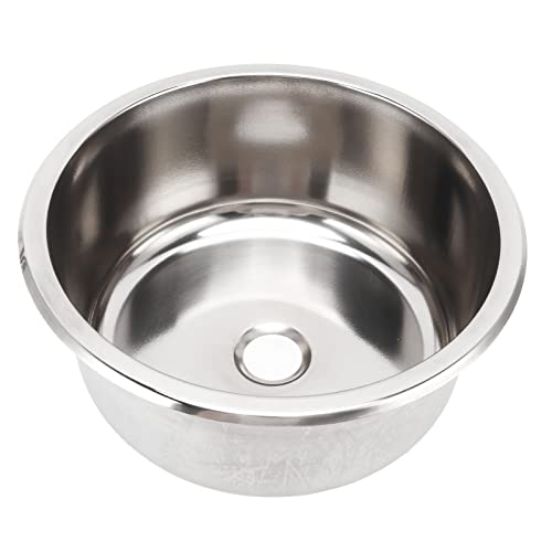 Image of Stainless Steel Round RV Sink, 11.6x11.6x5.1in /29.5x29.5x13cm | Single Bowl Drop-In | 40mm Drainage Hole | Yacht & Motorhome | Durable & Rustproof