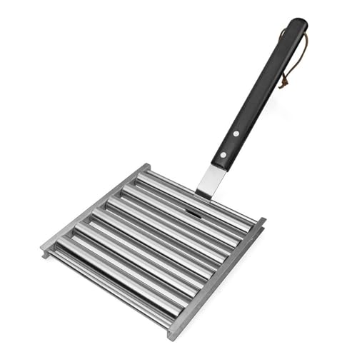 Sirseon Hot Dog Roller Grill,Hot Dog Roller Grill,Hot Dog Roller Grill Hot Dog Grill con 5 capacidades y mango de madera, barbacoa de acero inoxidable para barbacoa de carbón vegetal de camping de