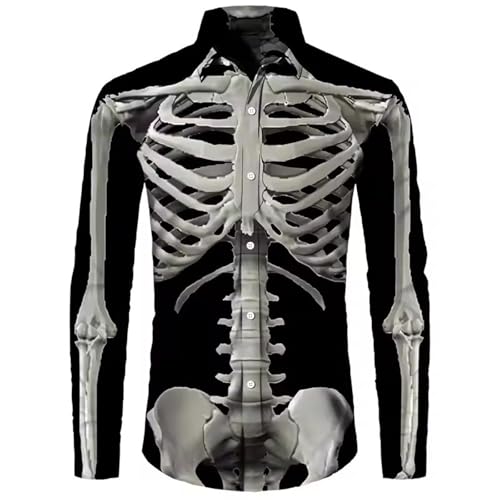 Celanisai Disfarce de Halloween para homem, design de esqueleto, gola alta, camisola com estampado de salpicos de sangue, camisolas feias, caveiras, camisa de manga comprida, carnaval, cosplay, roupas